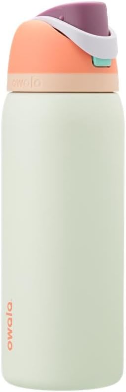 Owala FreeSip Insulated Stainless Steel Water Bottle with Straw for Sports and Travel, BPA-Free Sports Water Bottle, 24 oz, Pink, Angel Food Cake