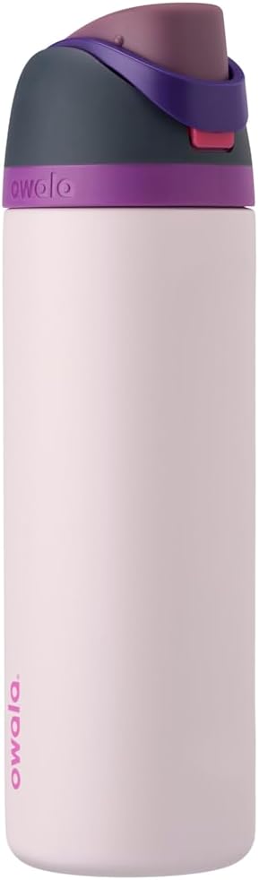 Owala FreeSip Insulated Stainless Steel Water Bottle with Straw for Sports and Travel, BPA-Free Sports Water Bottle, 24 oz, Pink, Angel Food Cake