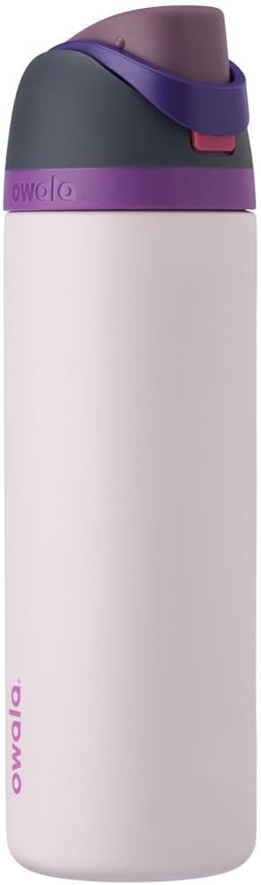 Owala FreeSip Insulated Stainless Steel Water Bottle with Straw for Sports and Travel, BPA-Free Sports Water Bottle, 24 oz, Pink, Angel Food Cake