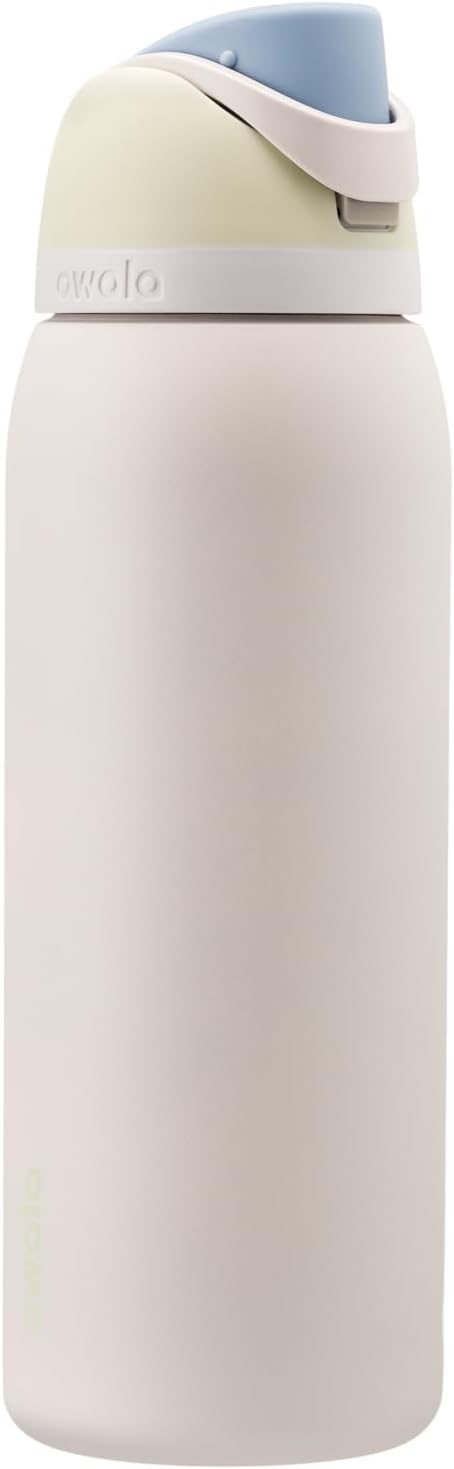 Owala FreeSip Insulated Stainless Steel Water Bottle with Straw for Sports and Travel, BPA-Free Sports Water Bottle, 24 oz, Pink, Angel Food Cake