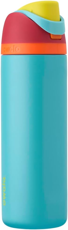 Owala FreeSip Insulated Stainless Steel Water Bottle with Straw for Sports and Travel, BPA-Free Sports Water Bottle, 24 oz, Pink, Angel Food Cake