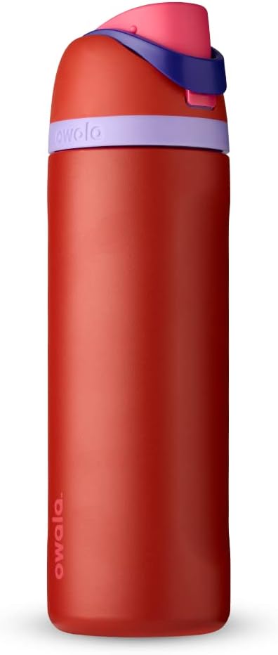 Owala FreeSip Insulated Stainless Steel Water Bottle with Straw for Sports and Travel, BPA-Free Sports Water Bottle, 24 oz, Pink, Angel Food Cake