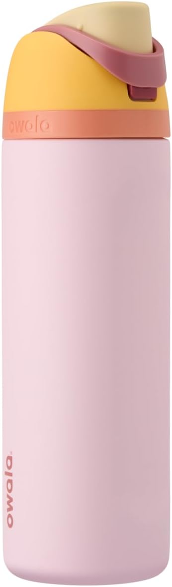 Owala FreeSip Insulated Stainless Steel Water Bottle with Straw for Sports and Travel, BPA-Free Sports Water Bottle, 24 oz, Pink, Angel Food Cake