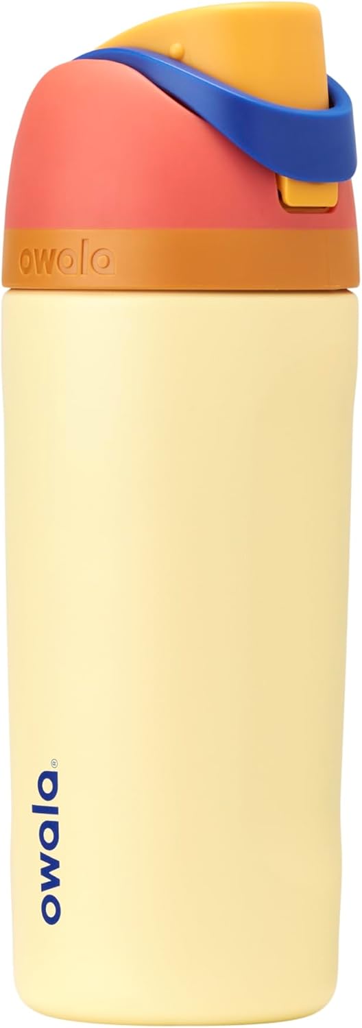 Owala FreeSip Insulated Stainless Steel Water Bottle with Straw for Sports and Travel, BPA-Free Sports Water Bottle, 24 oz, Pink, Angel Food Cake