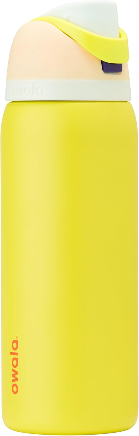 Owala FreeSip Insulated Stainless Steel Water Bottle with Straw for Sports and Travel, BPA-Free Sports Water Bottle, 24 oz, Pink, Angel Food Cake