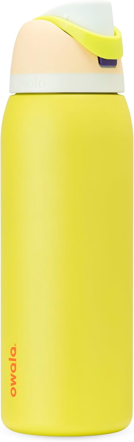 Owala FreeSip Insulated Stainless Steel Water Bottle with Straw for Sports and Travel, BPA-Free Sports Water Bottle, 24 oz, Pink, Angel Food Cake