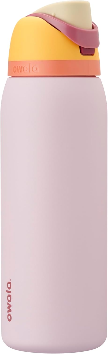 Owala FreeSip Insulated Stainless Steel Water Bottle with Straw for Sports and Travel, BPA-Free Sports Water Bottle, 24 oz, Pink, Angel Food Cake