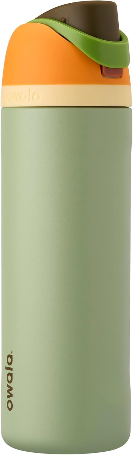 Owala FreeSip Insulated Stainless Steel Water Bottle with Straw for Sports and Travel, BPA-Free Sports Water Bottle, 24 oz, Pink, Angel Food Cake