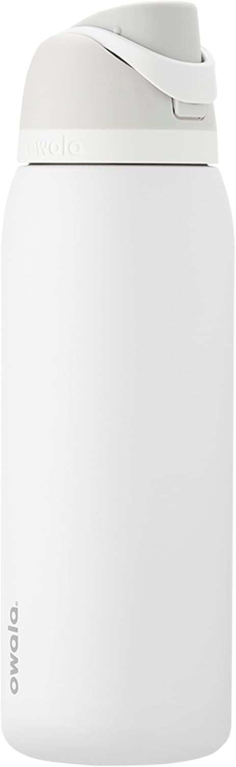 Owala FreeSip Insulated Stainless Steel Water Bottle with Straw for Sports and Travel, BPA-Free Sports Water Bottle, 24 oz, Pink, Angel Food Cake