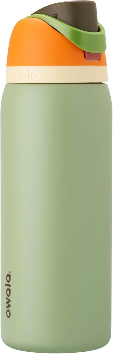 Owala FreeSip Insulated Stainless Steel Water Bottle with Straw for Sports and Travel, BPA-Free Sports Water Bottle, 24 oz, Pink, Angel Food Cake