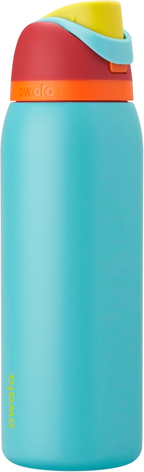 Owala FreeSip Insulated Stainless Steel Water Bottle with Straw for Sports and Travel, BPA-Free Sports Water Bottle, 24 oz, Pink, Angel Food Cake