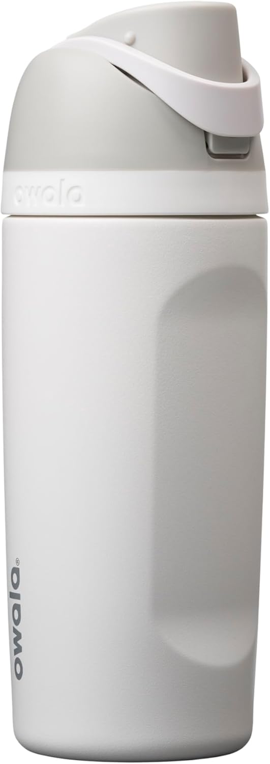 Owala FreeSip Insulated Stainless Steel Water Bottle with Straw for Sports and Travel, BPA-Free Sports Water Bottle, 24 oz, Pink, Angel Food Cake