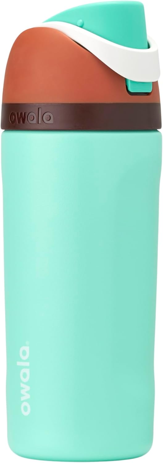 Owala FreeSip Insulated Stainless Steel Water Bottle with Straw for Sports and Travel, BPA-Free Sports Water Bottle, 24 oz, Pink, Angel Food Cake