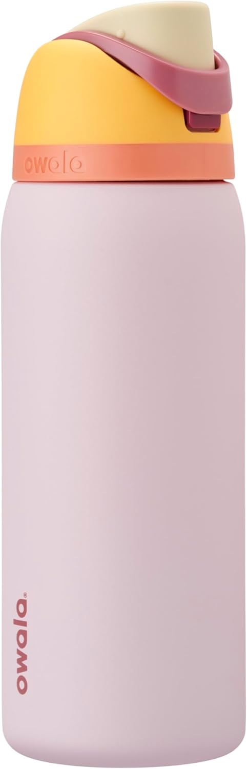 Owala FreeSip Insulated Stainless Steel Water Bottle with Straw for Sports and Travel, BPA-Free Sports Water Bottle, 24 oz, Pink, Angel Food Cake