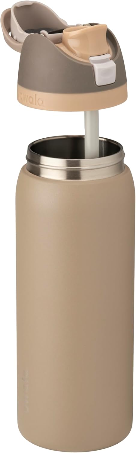 Owala FreeSip Insulated Stainless Steel Water Bottle with Straw for Sports and Travel, BPA-Free Sports Water Bottle, 24 oz, Pink, Angel Food Cake