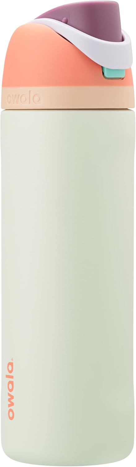 Owala FreeSip Insulated Stainless Steel Water Bottle with Straw for Sports and Travel, BPA-Free Sports Water Bottle, 24 oz, Pink, Angel Food Cake