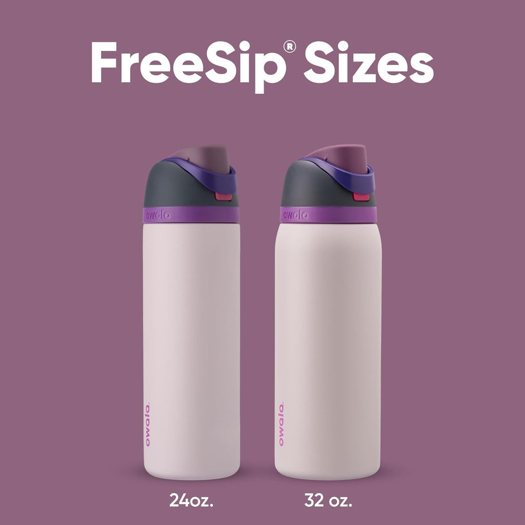 Owala FreeSip Insulated Stainless Steel Water Bottle with Straw for Sports and Travel, BPA-Free Sports Water Bottle, 24 oz, Pink, Angel Food Cake