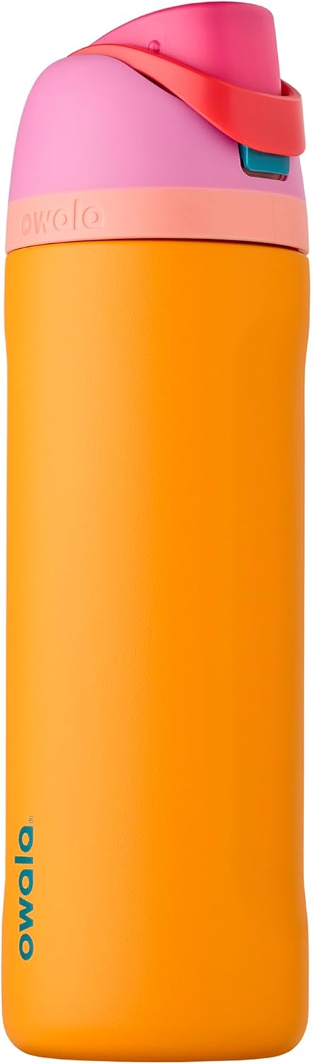 Owala FreeSip Insulated Stainless Steel Water Bottle with Straw for Sports and Travel, BPA-Free Sports Water Bottle, 24 oz, Pink, Angel Food Cake