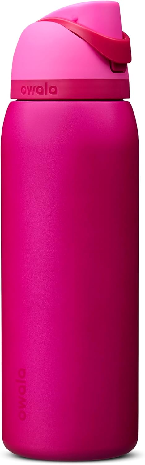 Owala FreeSip Insulated Stainless Steel Water Bottle with Straw for Sports and Travel, BPA-Free Sports Water Bottle, 24 oz, Pink, Angel Food Cake