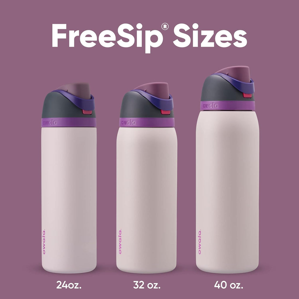 Owala FreeSip Insulated Stainless Steel Water Bottle with Straw for Sports and Travel, BPA-Free Sports Water Bottle, 24 oz, Pink, Angel Food Cake