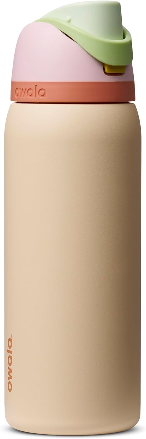 Owala FreeSip Insulated Stainless Steel Water Bottle with Straw for Sports and Travel, BPA-Free Sports Water Bottle, 24 oz, Pink, Angel Food Cake