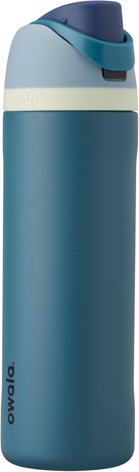 Owala FreeSip Insulated Stainless Steel Water Bottle with Straw for Sports and Travel, BPA-Free Sports Water Bottle, 24 oz, Pink, Angel Food Cake