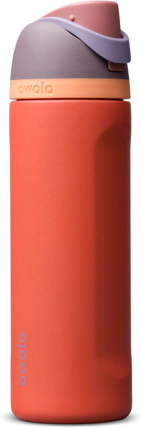 Owala FreeSip Insulated Stainless Steel Water Bottle with Straw for Sports and Travel, BPA-Free Sports Water Bottle, 24 oz, Pink, Angel Food Cake