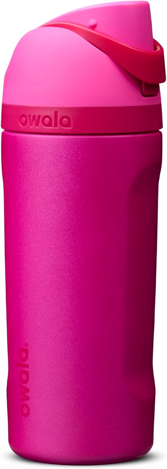 Owala FreeSip Insulated Stainless Steel Water Bottle with Straw for Sports and Travel, BPA-Free Sports Water Bottle, 24 oz, Pink, Angel Food Cake