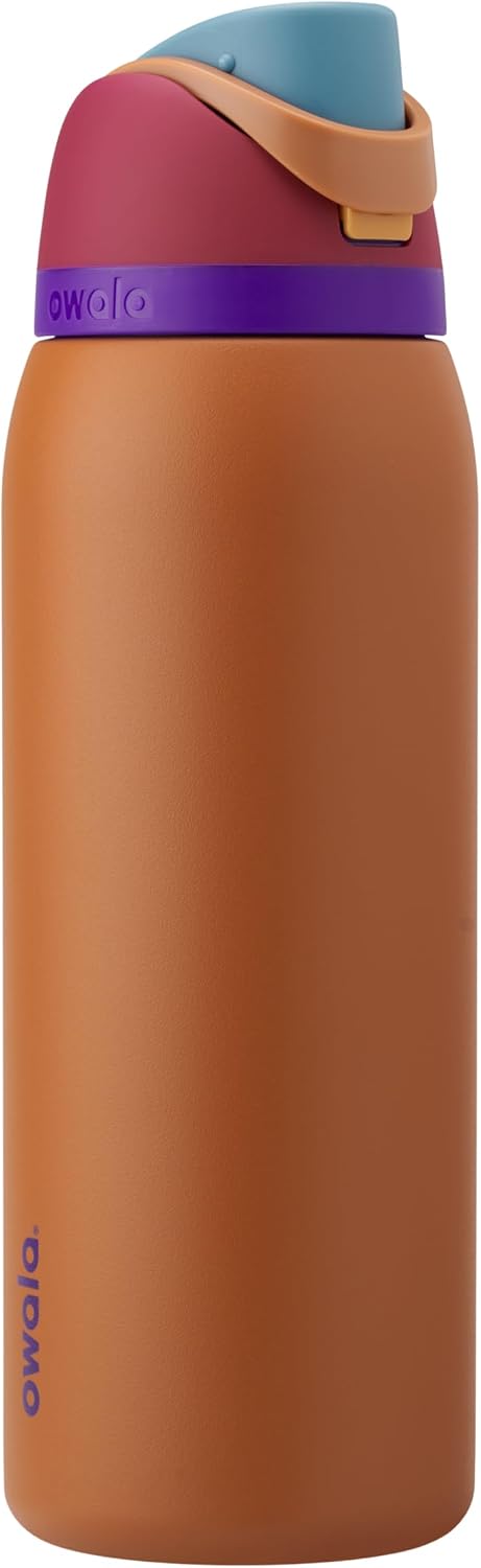 Owala FreeSip Insulated Stainless Steel Water Bottle with Straw for Sports and Travel, BPA-Free Sports Water Bottle, 24 oz, Pink, Angel Food Cake