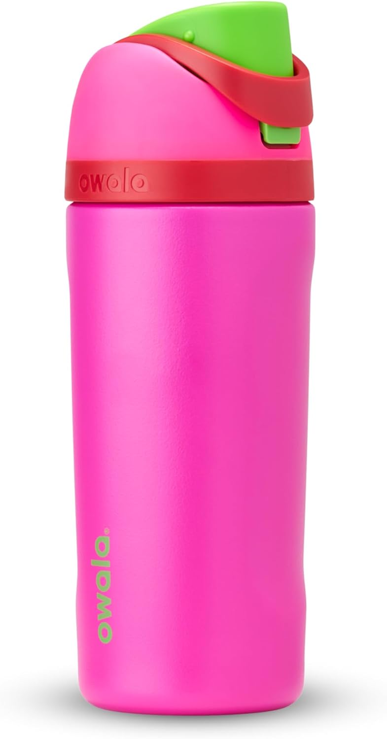 Owala FreeSip Insulated Stainless Steel Water Bottle with Straw for Sports and Travel, BPA-Free Sports Water Bottle, 24 oz, Pink, Angel Food Cake