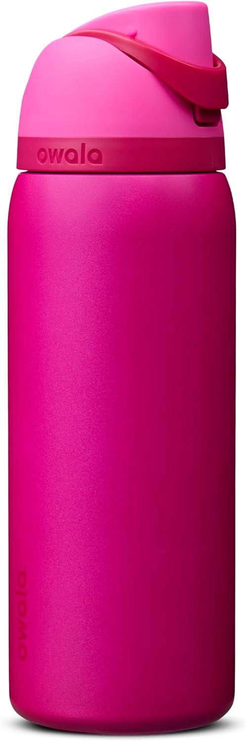 Owala FreeSip Insulated Stainless Steel Water Bottle with Straw for Sports and Travel, BPA-Free Sports Water Bottle, 24 oz, Pink, Angel Food Cake