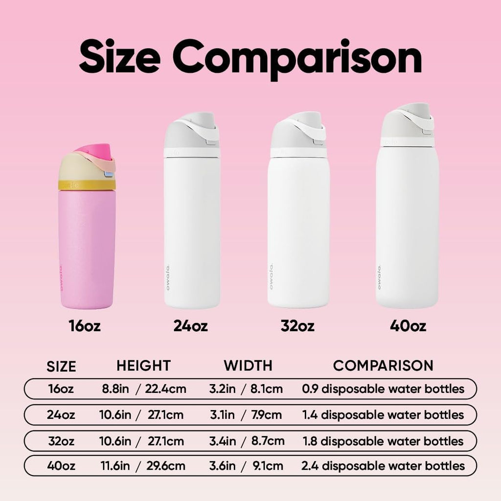 Owala FreeSip Insulated Stainless Steel Water Bottle with Straw for Sports and Travel, BPA-Free Sports Water Bottle, 24 oz, Pink, Angel Food Cake