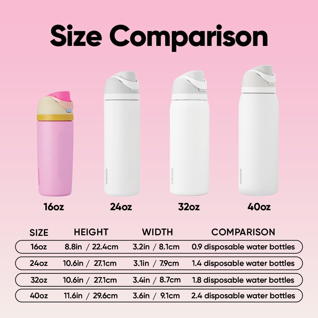 Owala FreeSip Insulated Stainless Steel Water Bottle with Straw for Sports and Travel, BPA-Free Sports Water Bottle, 24 oz, Pink, Angel Food Cake