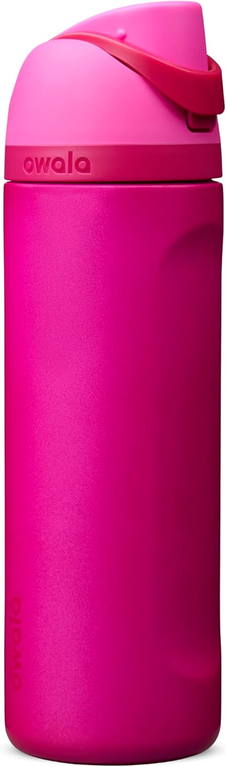 Owala FreeSip Insulated Stainless Steel Water Bottle with Straw for Sports and Travel, BPA-Free Sports Water Bottle, 24 oz, Pink, Angel Food Cake