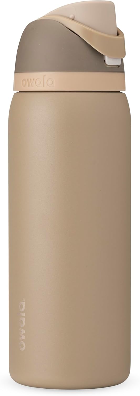 Owala FreeSip Insulated Stainless Steel Water Bottle with Straw for Sports and Travel, BPA-Free Sports Water Bottle, 24 oz, Pink, Angel Food Cake