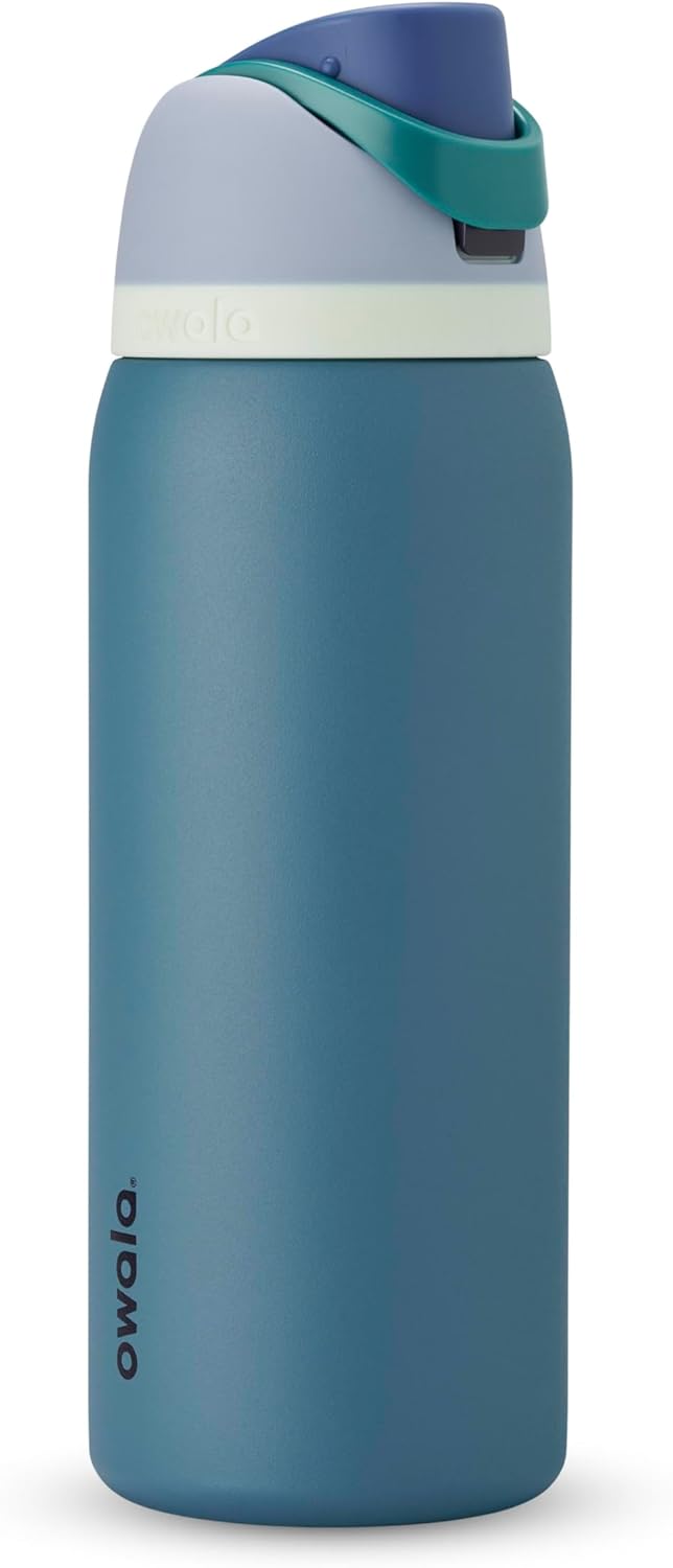 Owala FreeSip Insulated Stainless Steel Water Bottle with Straw for Sports and Travel, BPA-Free Sports Water Bottle, 24 oz, Pink, Angel Food Cake