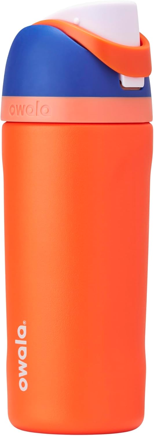Owala FreeSip Insulated Stainless Steel Water Bottle with Straw for Sports and Travel, BPA-Free Sports Water Bottle, 24 oz, Pink, Angel Food Cake