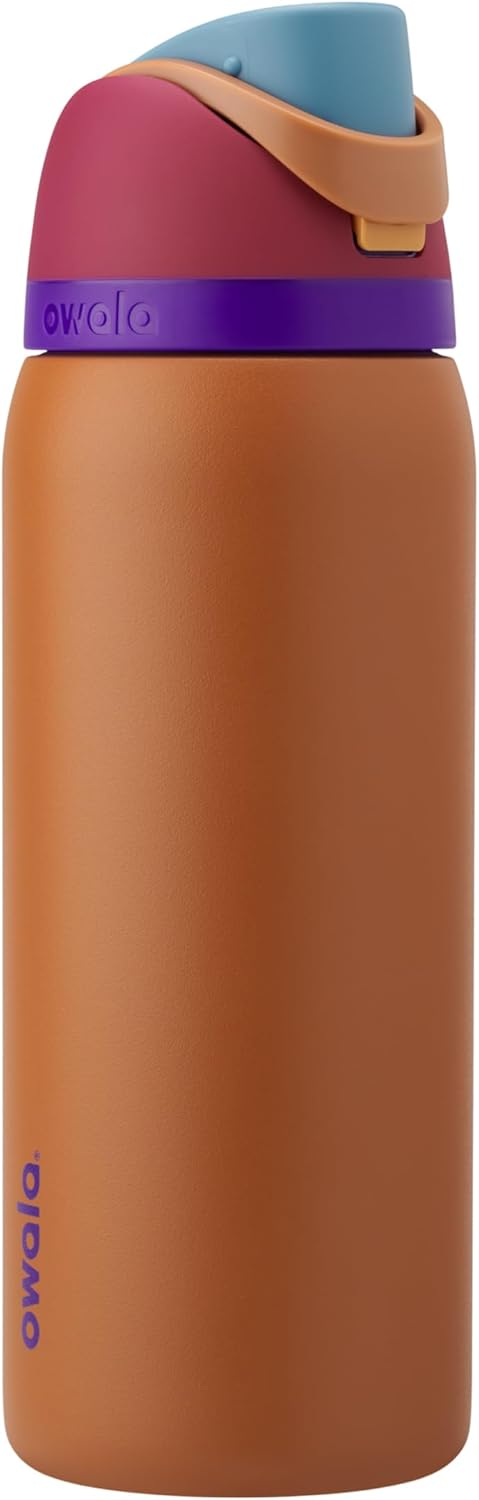 Owala FreeSip Insulated Stainless Steel Water Bottle with Straw for Sports and Travel, BPA-Free Sports Water Bottle, 24 oz, Pink, Angel Food Cake