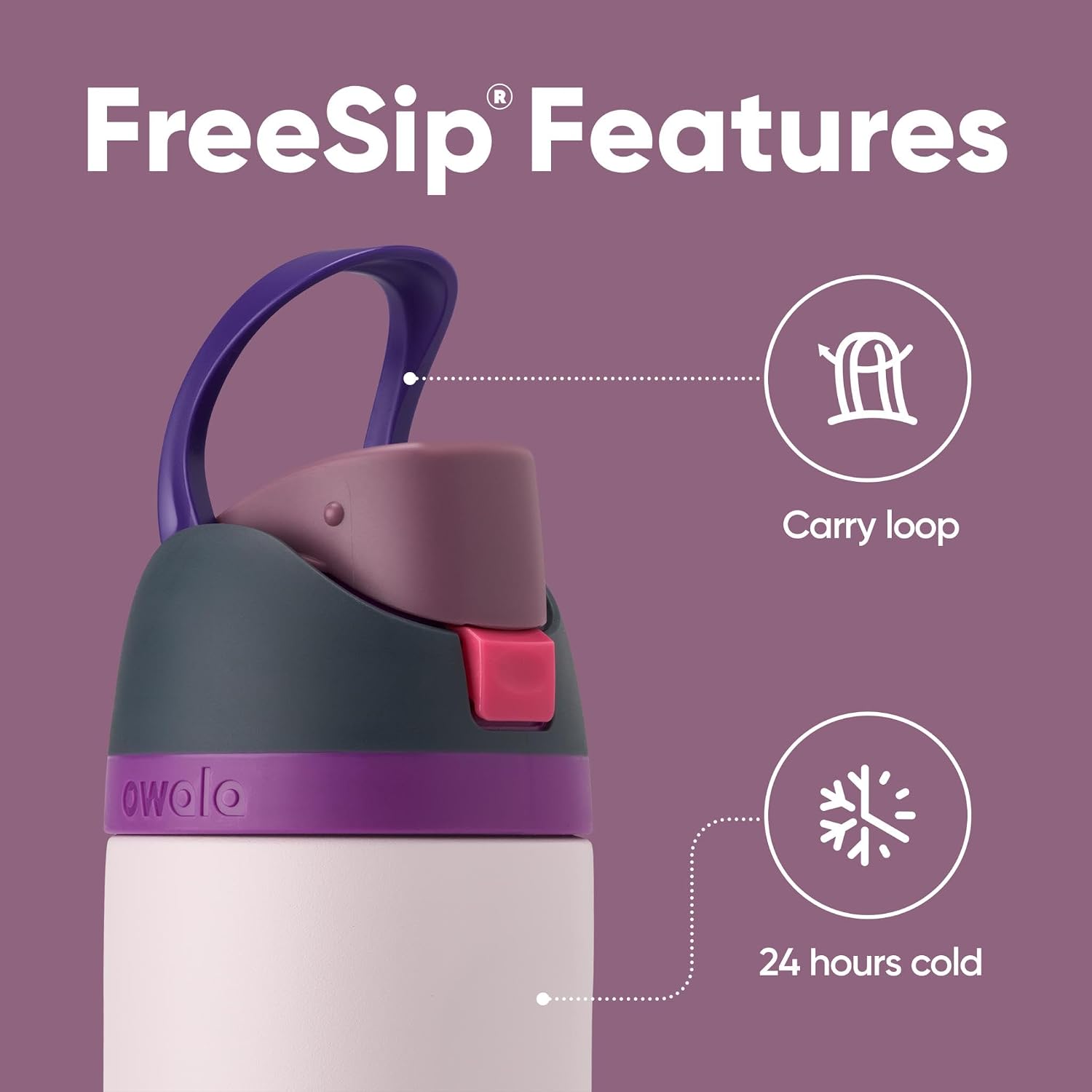 Owala FreeSip Insulated Stainless Steel Water Bottle with Straw for Sports and Travel, BPA-Free Sports Water Bottle, 24 oz, Pink, Angel Food Cake