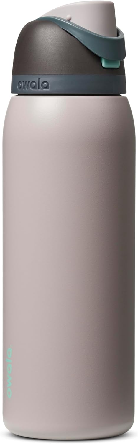 Owala FreeSip Insulated Stainless Steel Water Bottle with Straw for Sports and Travel, BPA-Free Sports Water Bottle, 24 oz, Pink, Angel Food Cake