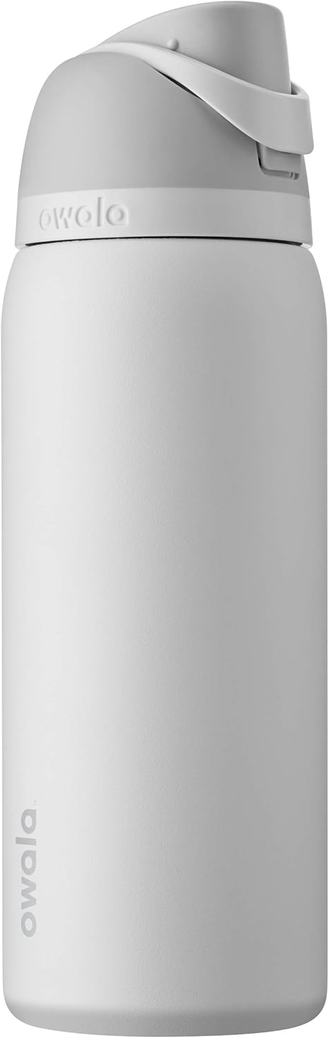 Owala FreeSip Insulated Stainless Steel Water Bottle with Straw for Sports and Travel, BPA-Free Sports Water Bottle, 24 oz, Pink, Angel Food Cake