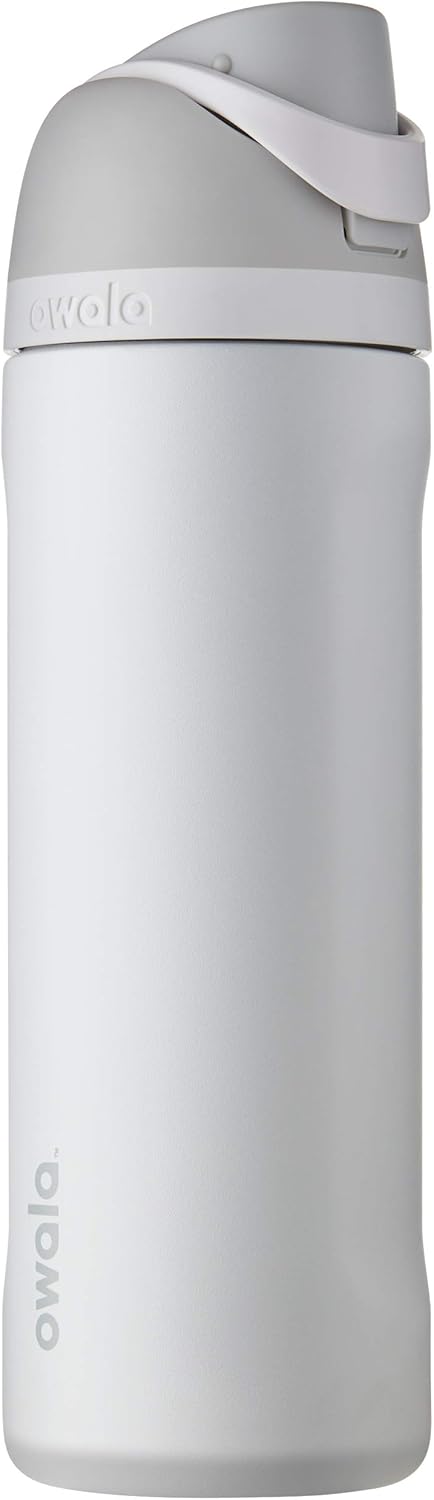 Owala FreeSip Insulated Stainless Steel Water Bottle with Straw for Sports and Travel, BPA-Free Sports Water Bottle, 24 oz, Pink, Angel Food Cake